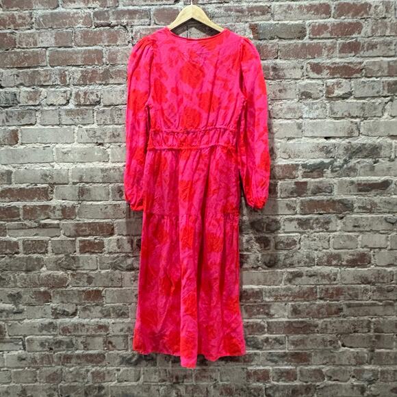 NWT Kate Spade Target Rose Linen Long Sleeve Maxi Dress Pink/Red Small - Picture 7 of 10